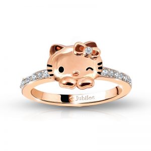 Hello Kitty ring in 18k pink gold with E-color diamond 19900_resize