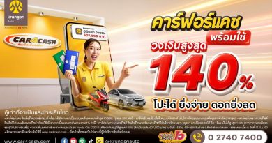 “คาร์ฟอร์แคช พร้อมใช้” ชูวงเงินสูงสุด 140% โปะได้ ยิ่งจ่าย ดอกยิ่งลด สมัครได้ทุกช่องทาง พร้อมบริการเดลิเวอรี